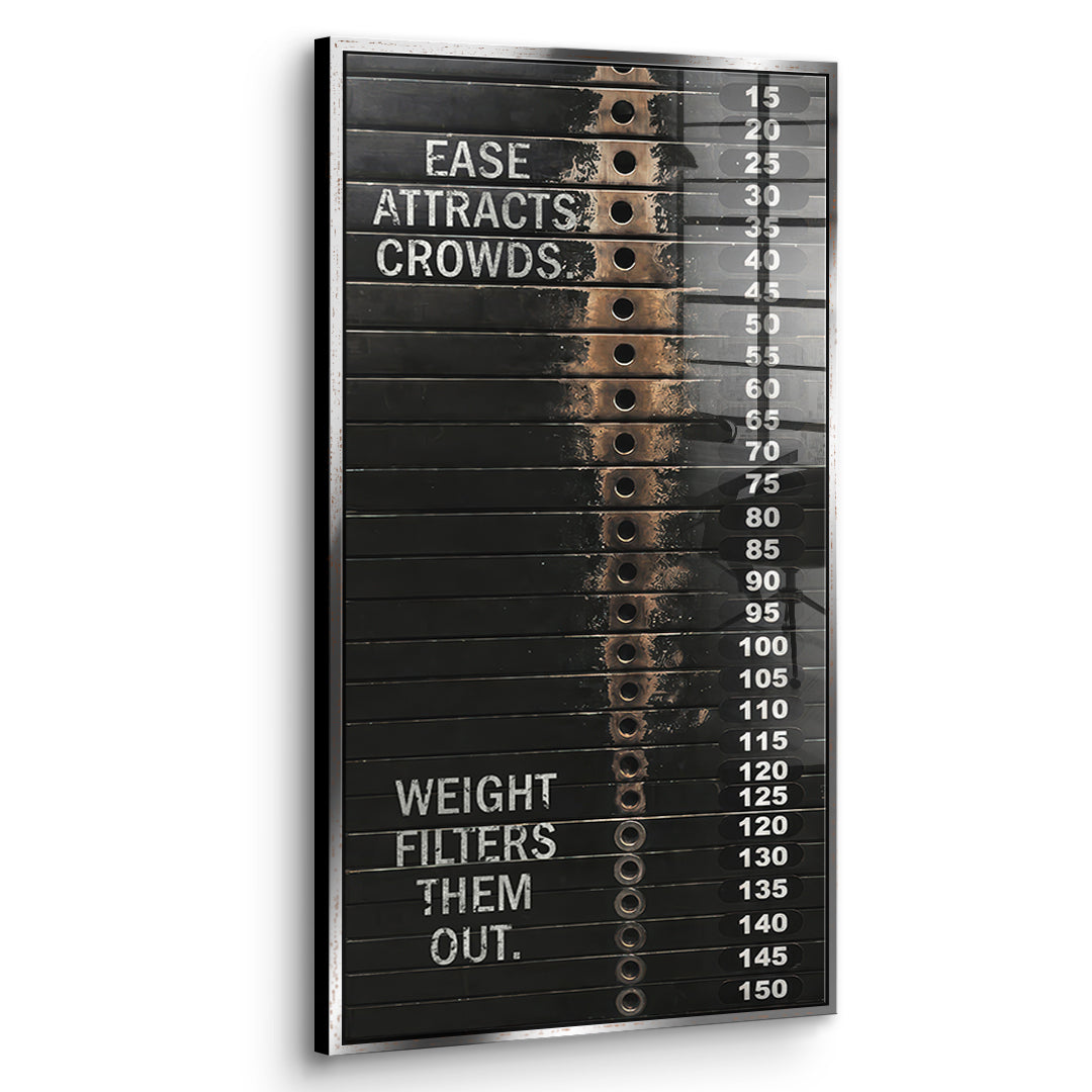 Seitenansicht des Acrylglasbilds Weight Filter im silbernen Rahmen