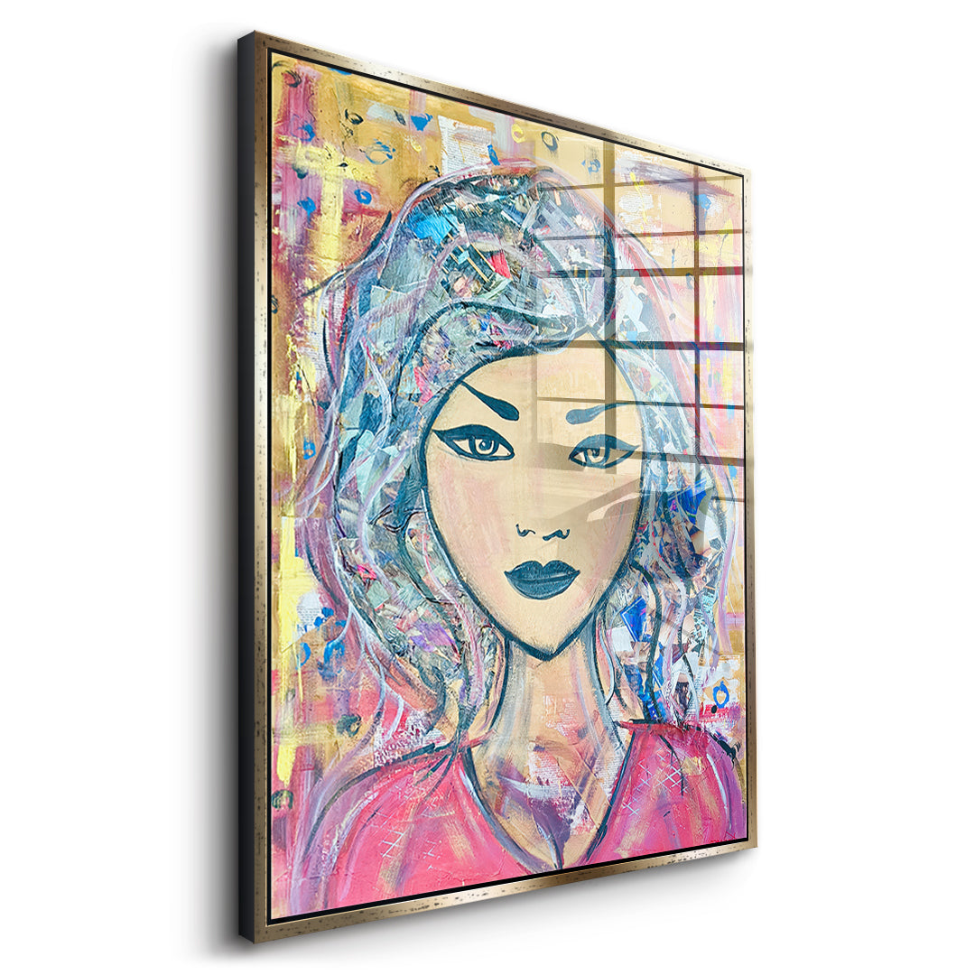 Seitenansicht des Acrylglasbilds Headlines And Dreams im goldenen Rahmen