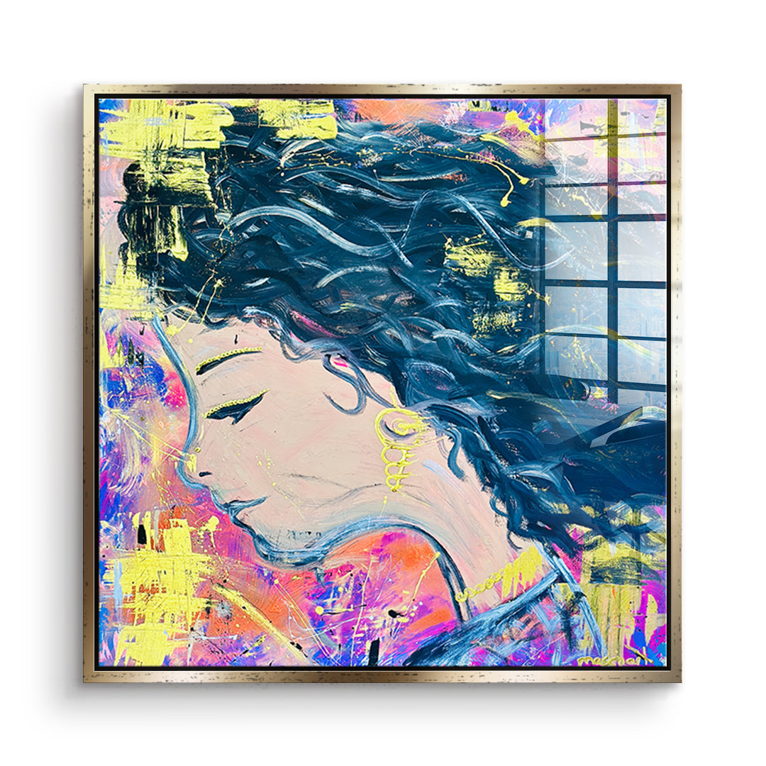 DOTCOMCANVAS Acrylglasbild Midnight Waves im goldenen Premium-Rahmen
