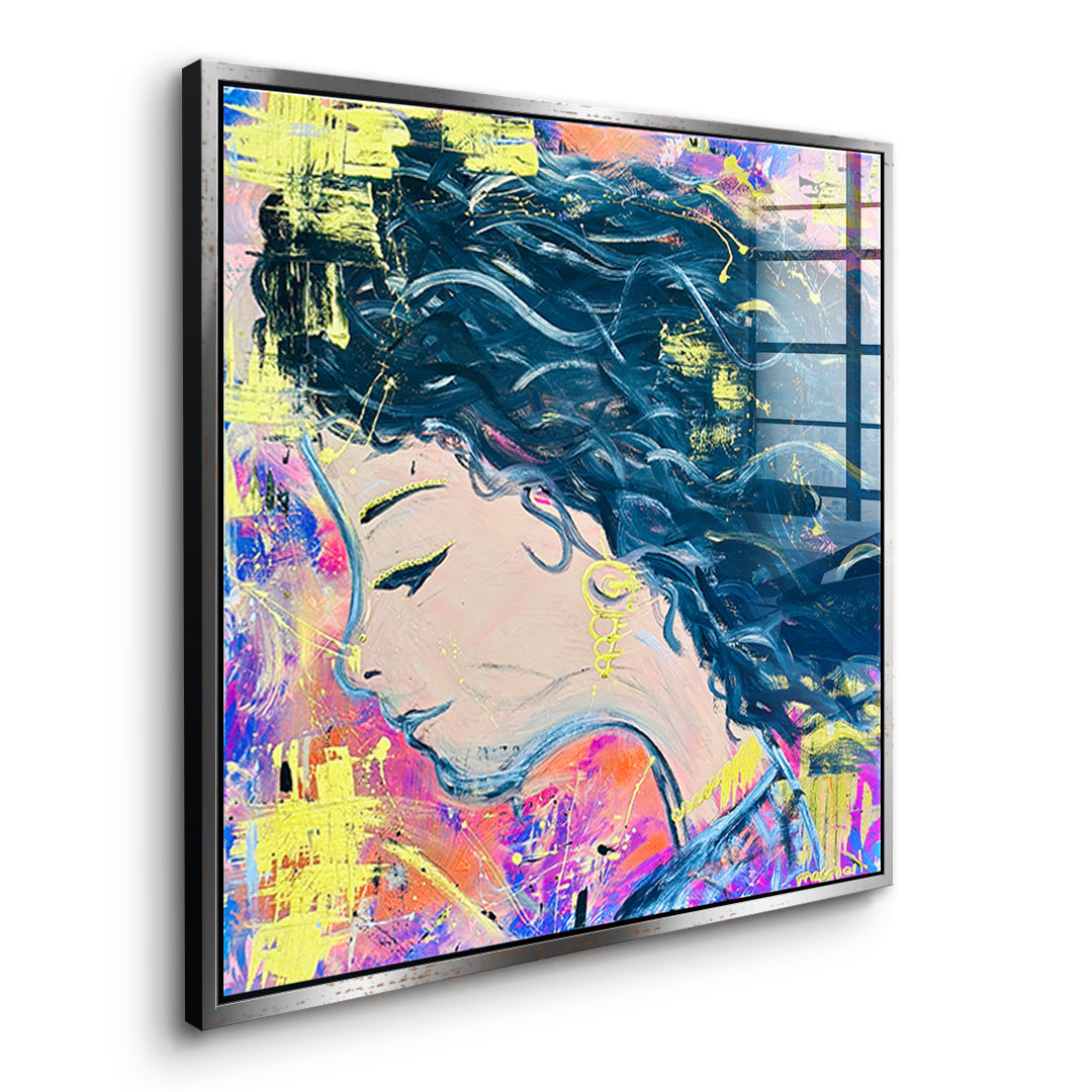 Seitenansicht des Acrylglasbilds Midnight Waves im silbernen Rahmen
