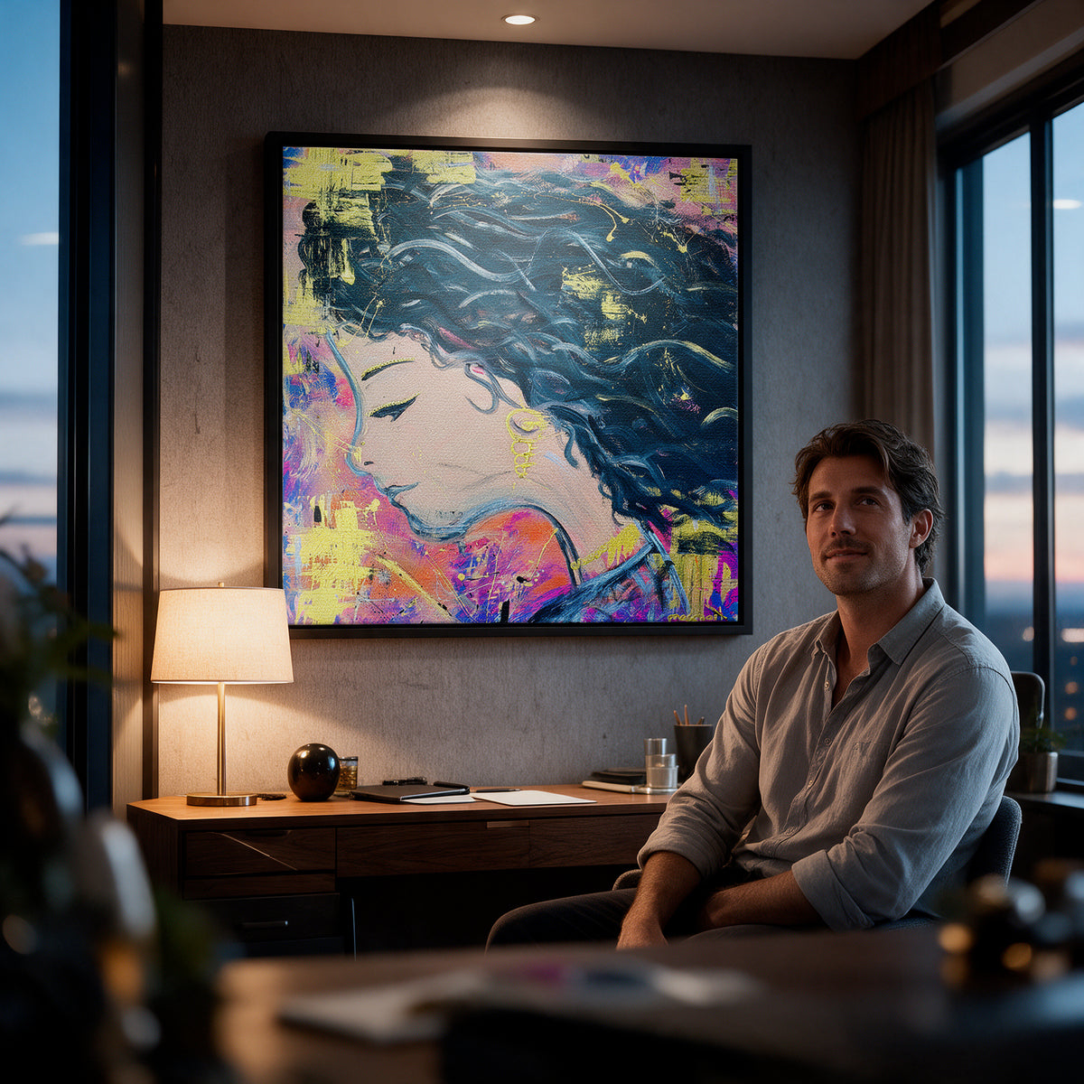 Leinwandbild Midnight Waves an der Wand eines modernen Wohnraums