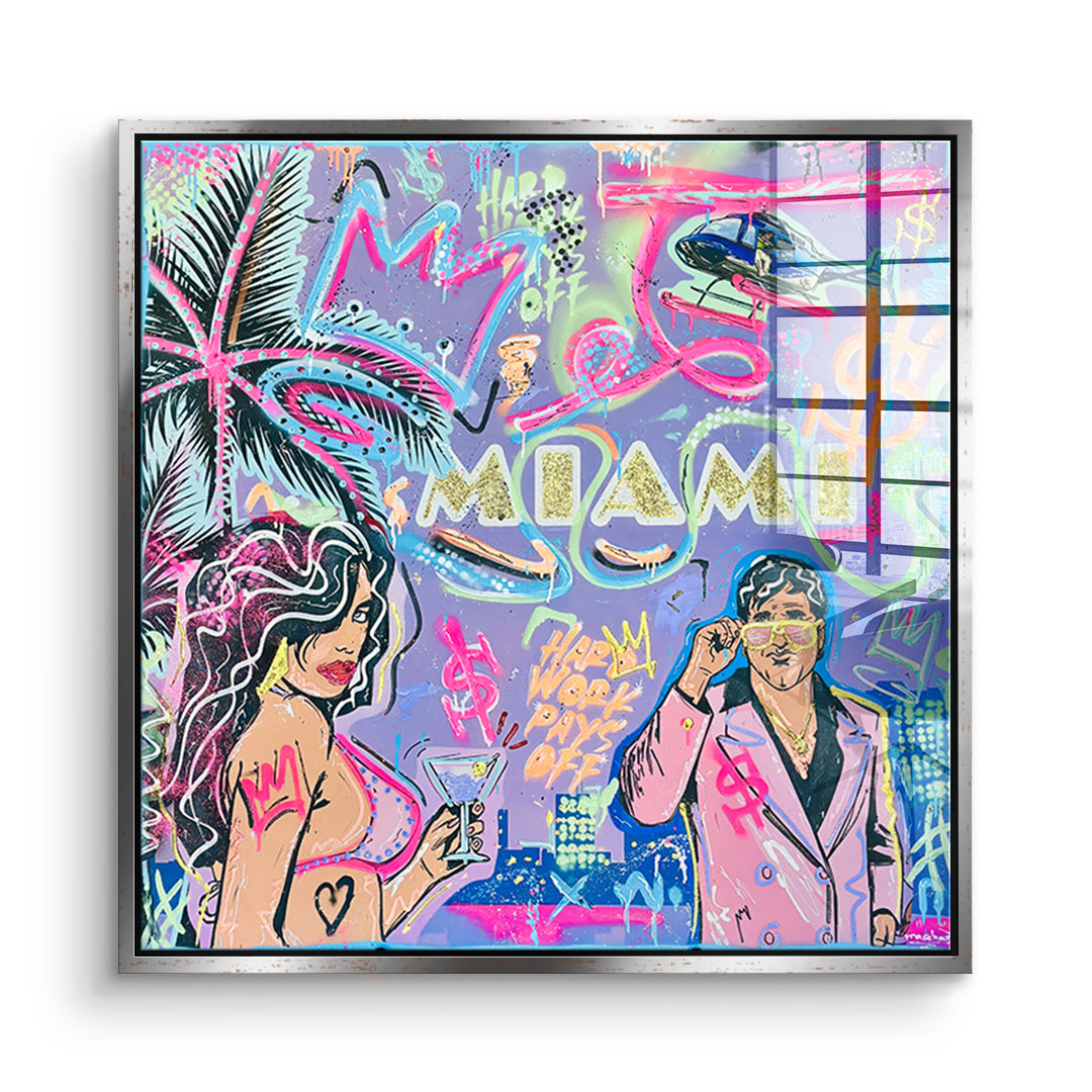DOTCOMCANVAS Acrylglasbild Miami Money im silbernen Premium-Rahmen