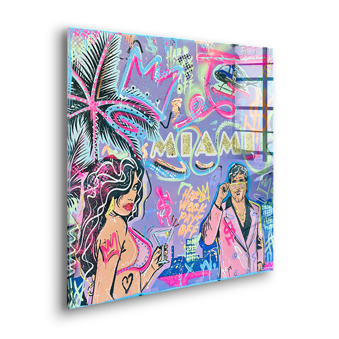 Seitenansicht des Acrylglasbilds Miami Money ohne Rahmen