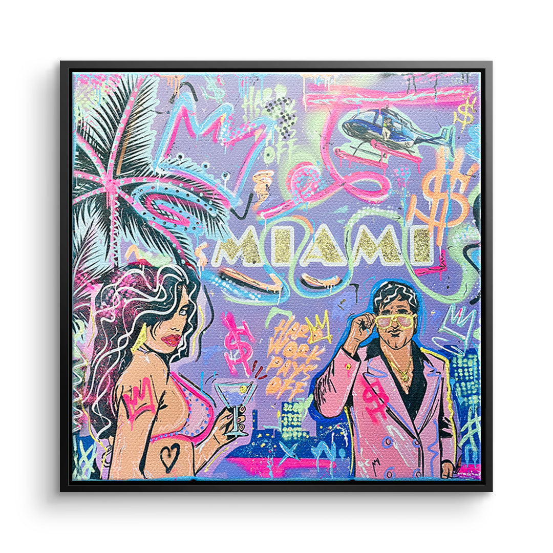 DOTCOMCANVAS Leinwandbild Miami Money im schwarzen Premium-Rahmen