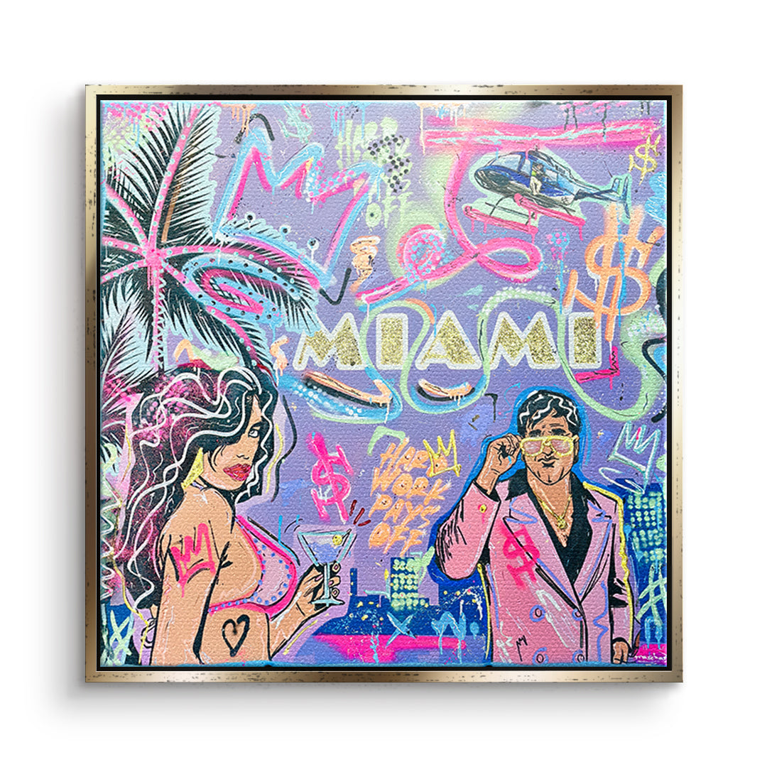 DOTCOMCANVAS Leinwandbild Miami Money im goldenen Premium-Rahmen