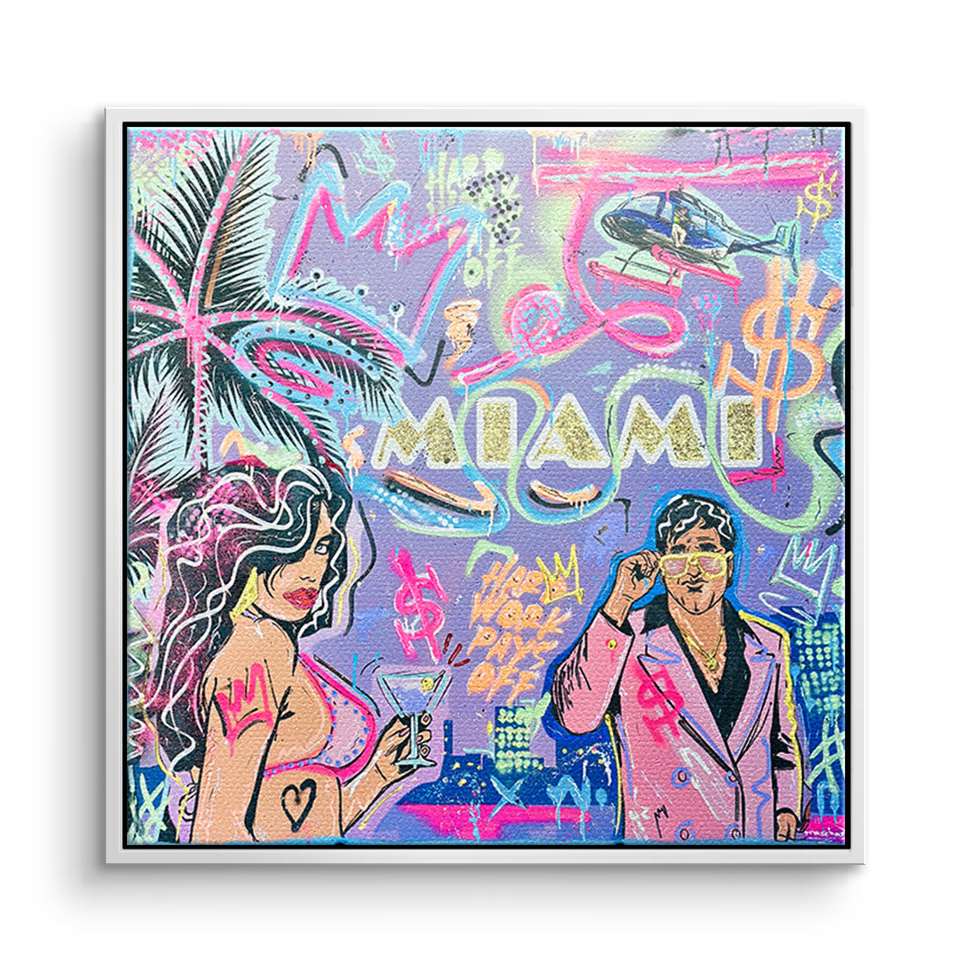 DOTCOMCANVAS Leinwandbild Miami Money im weißen Premium-Rahmen