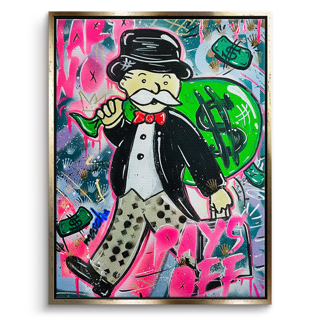 DOTCOMCANVAS Leinwandbild Money Bags im goldenen Premium-Rahmen