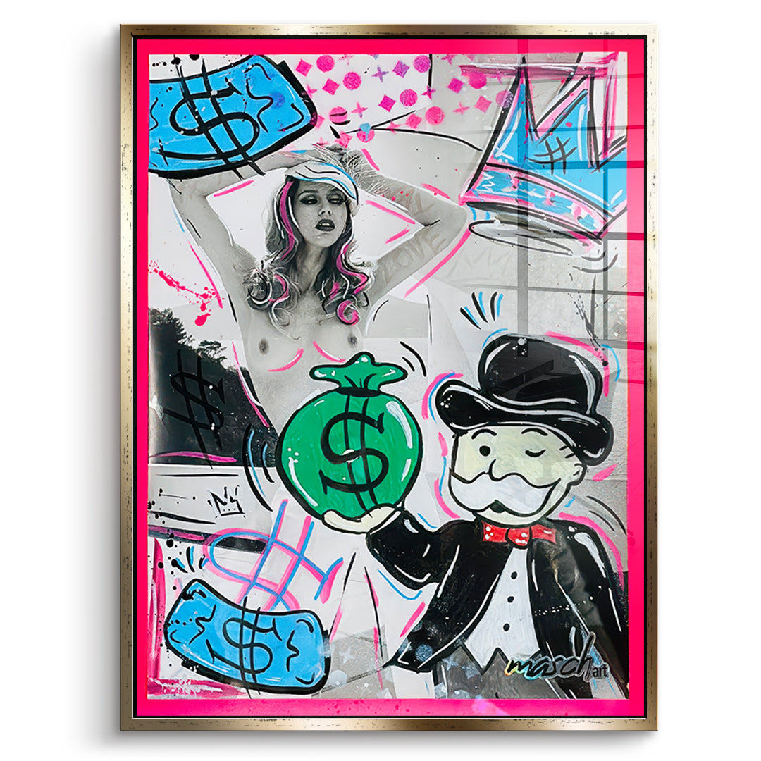 DOTCOMCANVAS Acrylglasbild Money Talks im goldenen Premium-Rahmen