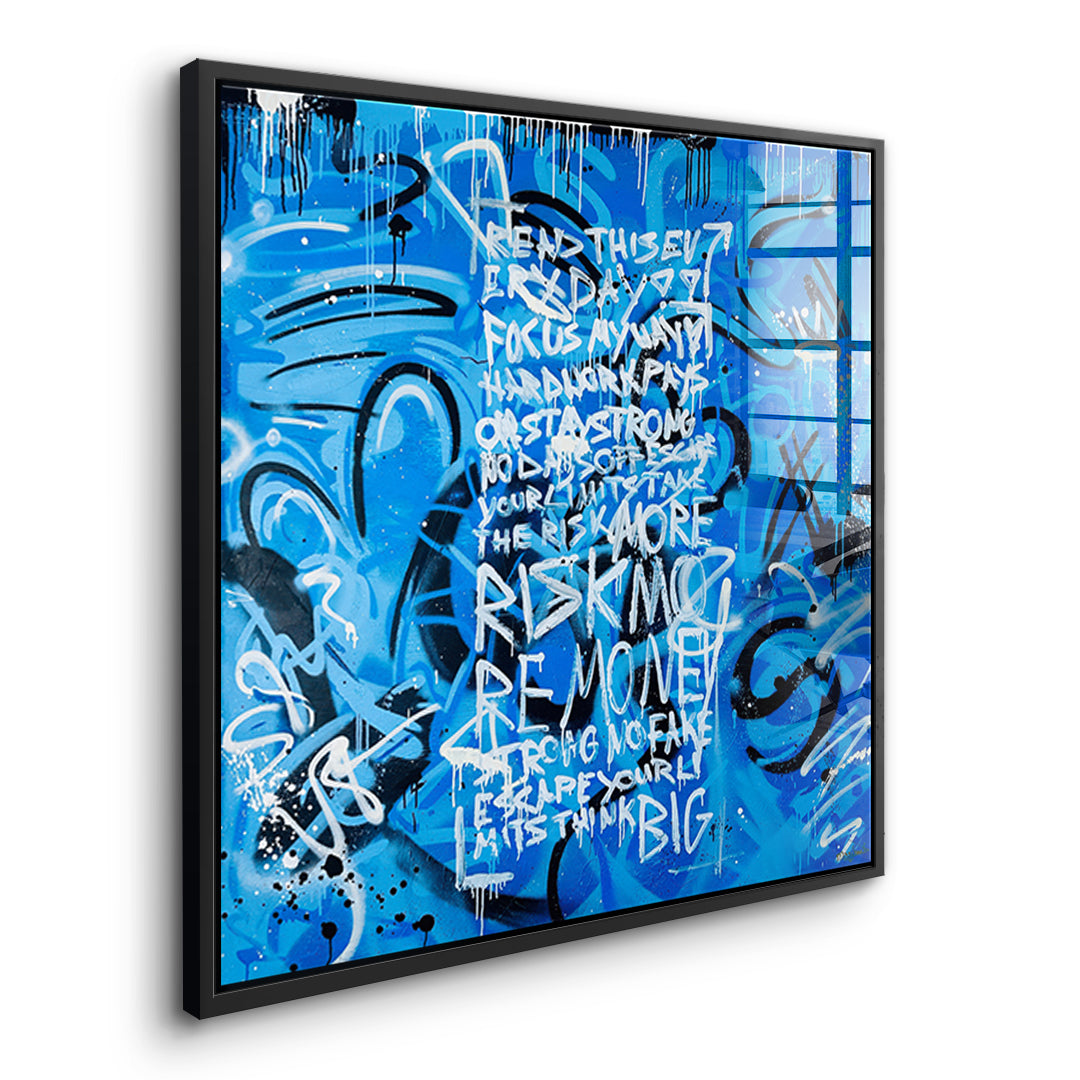 Seitenansicht des Acrylglasbilds More Risk More Money