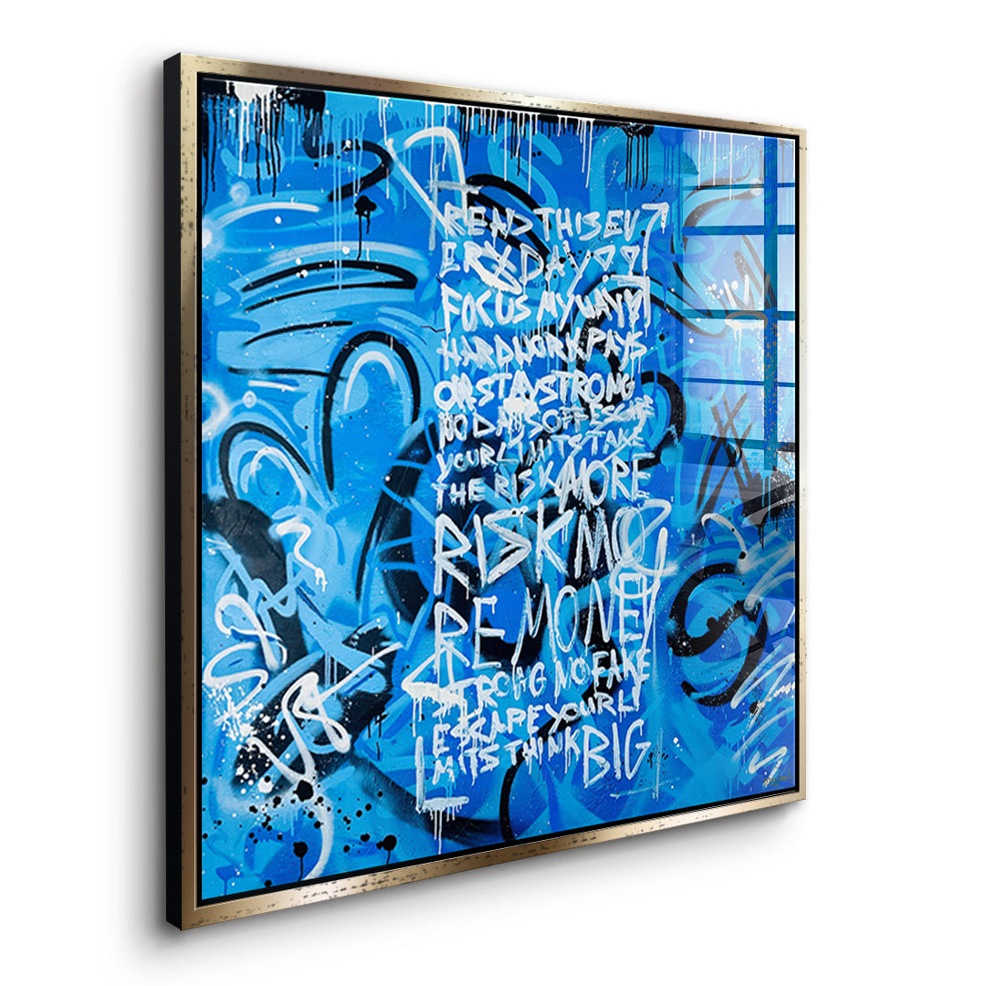 Seitenansicht des Acrylglasbilds More Risk More Money