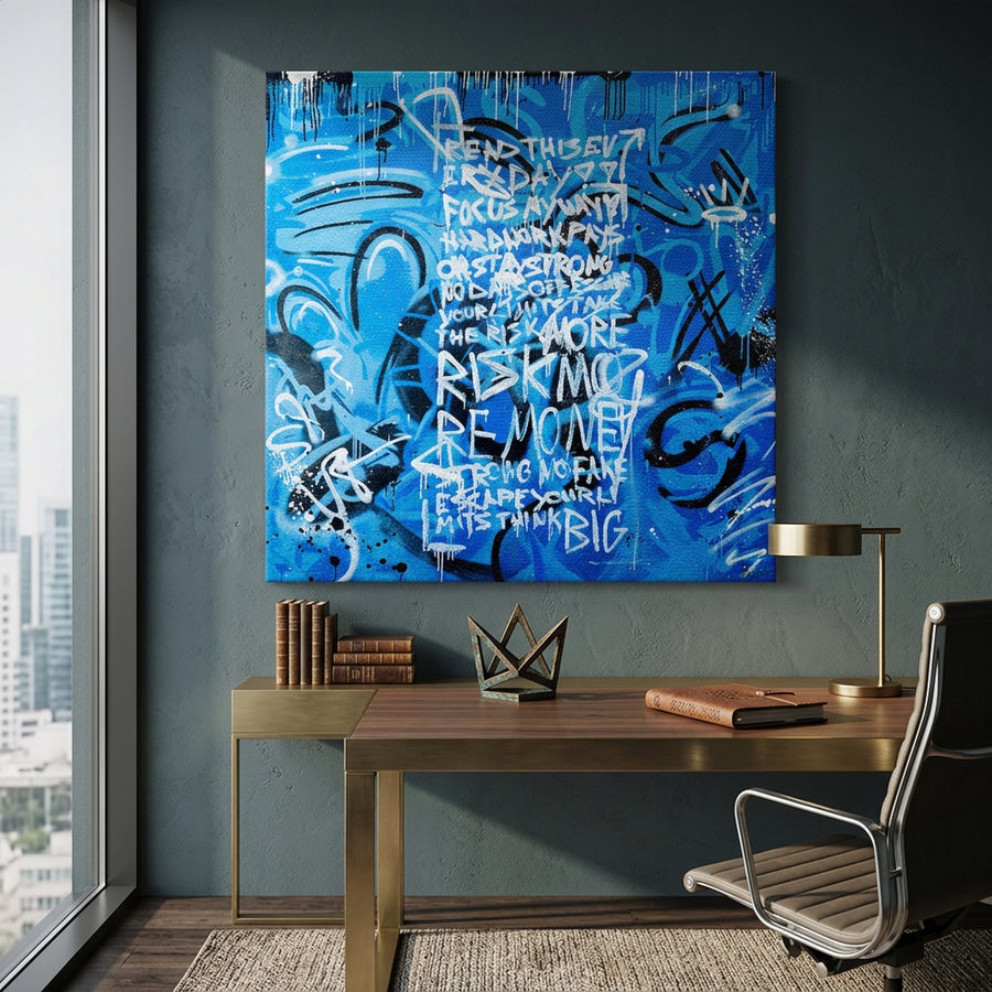 Leinwandbild More Risk More Money an der Wand eines modernen Wohnraums