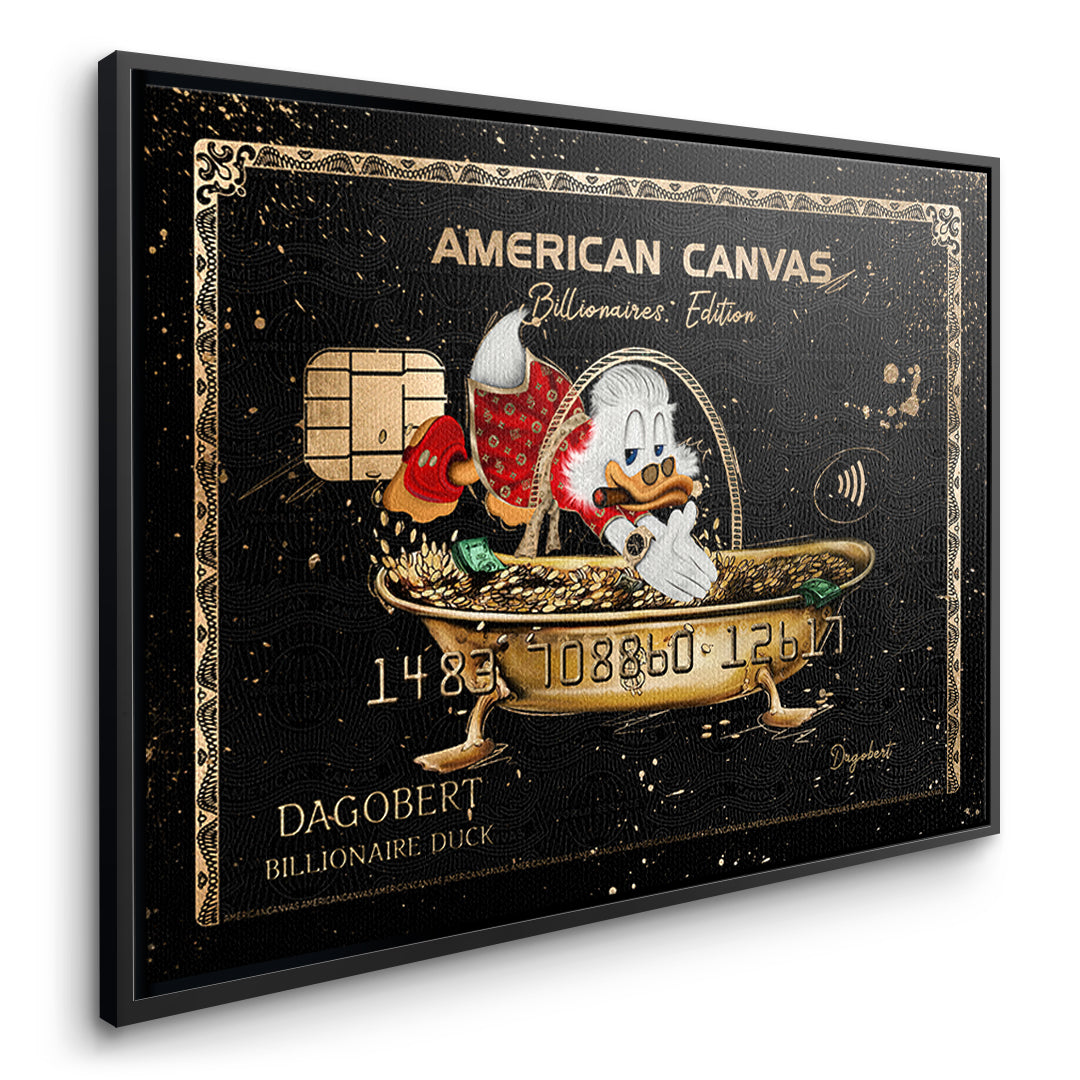 Seitenansicht des Leinwandbilds American Canvas Billionaires Edition im schwarzen Rahmen