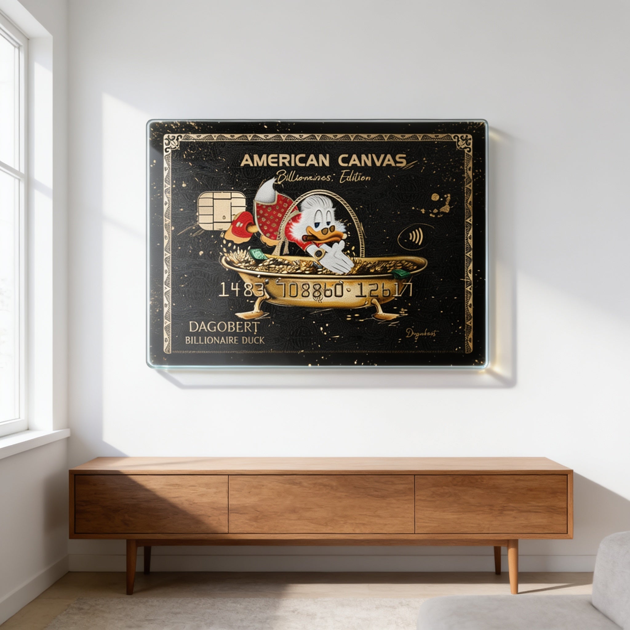 Acrylglasbild American Canvas Billionaires Edition an der Wand eines modernen Wohnraums