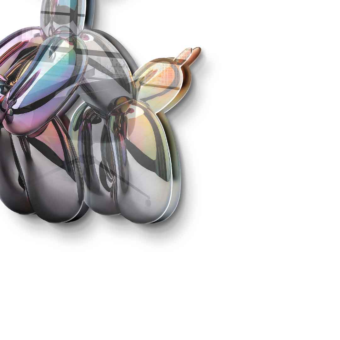 Detailaufnahme der Wandskulptur Bubble Dog Rainbow, 5mm Acrylglas