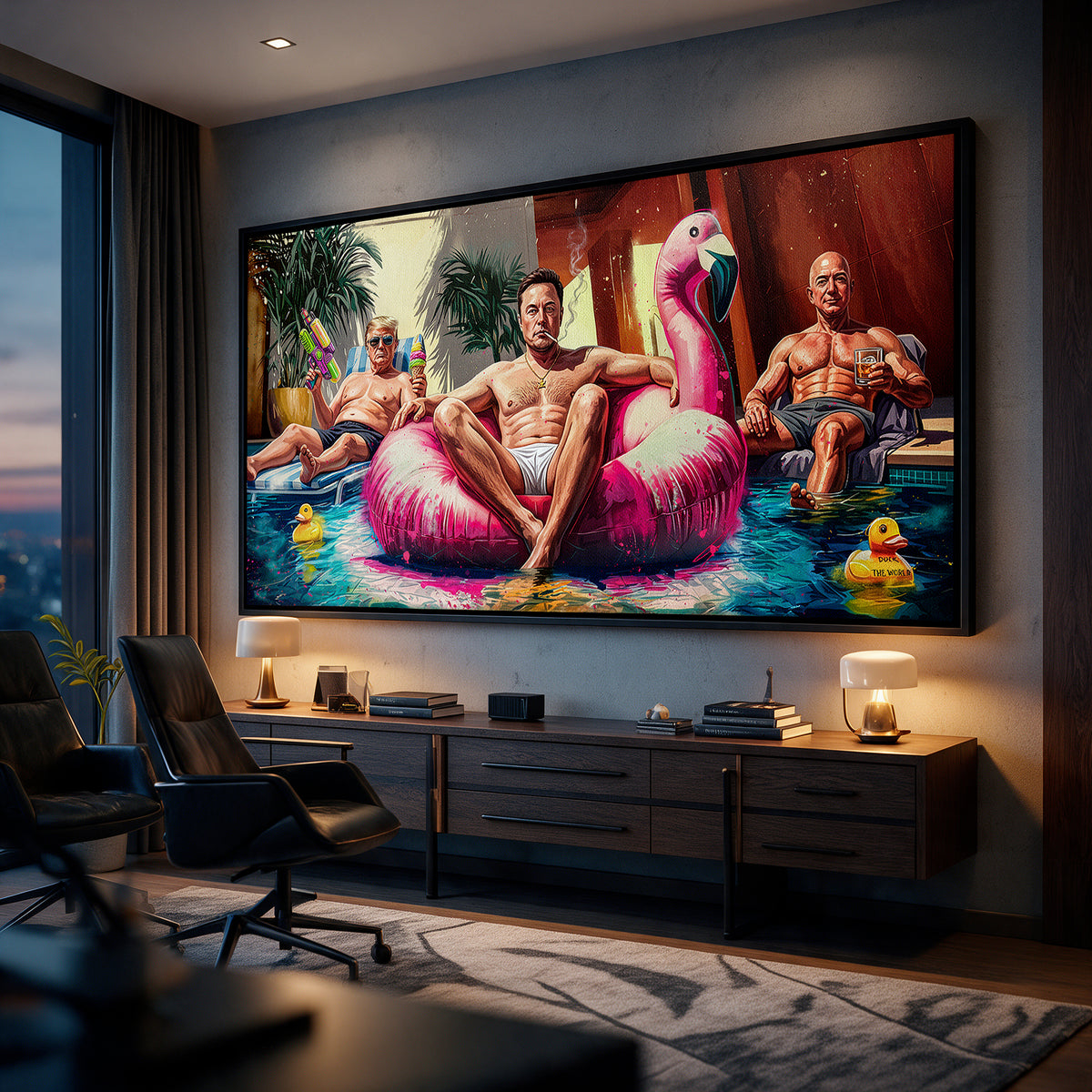 Leinwandbild Pool Friends an der Wand eines modernen Wohnraums