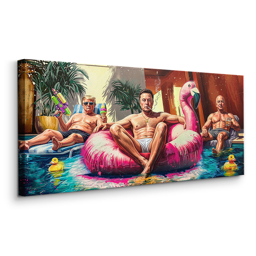 Seitenansicht des Leinwandbilds Pool Friends ohne Rahmen