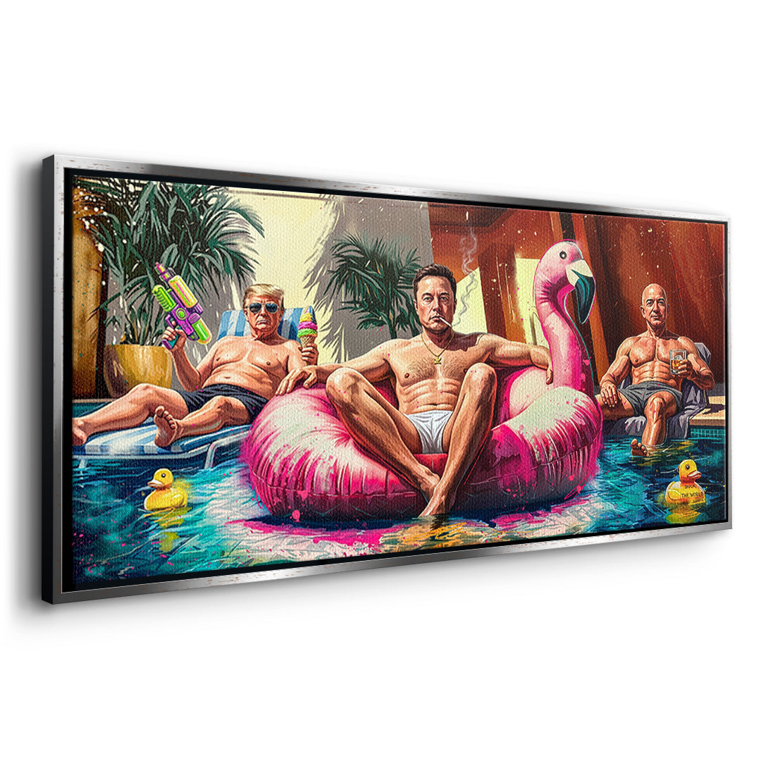 Seitenansicht des Leinwandbilds Pool Friends im silbernen Rahmen