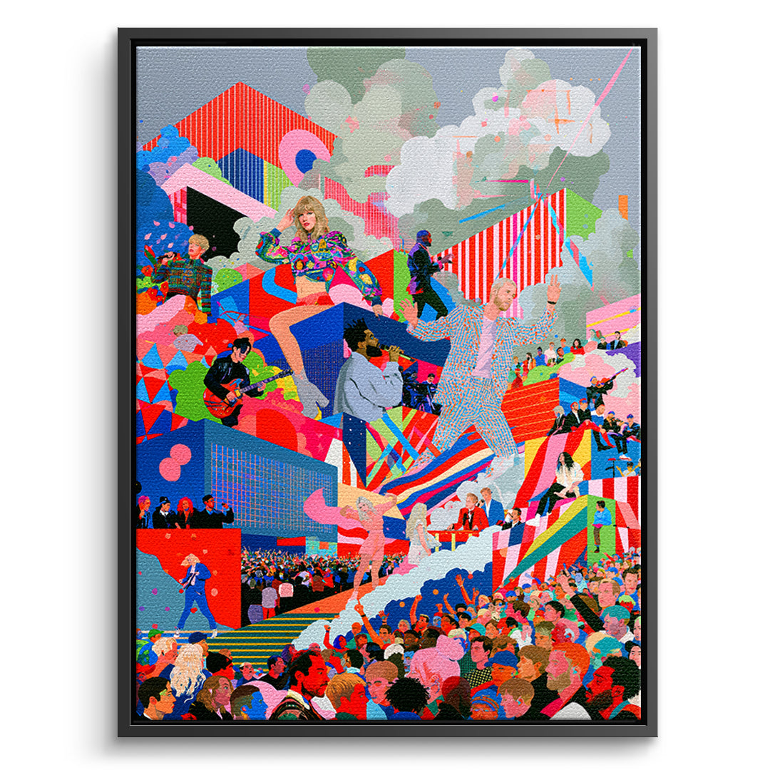 DOTCOMCANVAS Leinwandbild Pop Stage Collage im schwarzen Premium-Rahmen