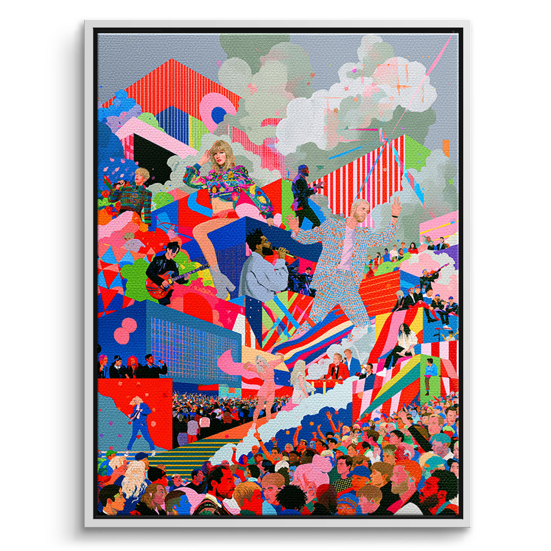 DOTCOMCANVAS Leinwandbild Pop Stage Collage im weißen Premium-Rahmen