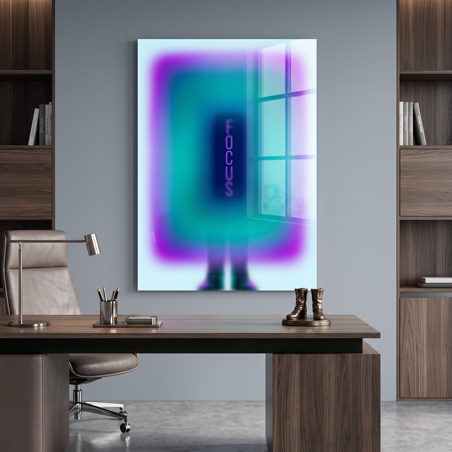 Acrylglasbild Focus Aura an der Wand eines modernen Wohnraums