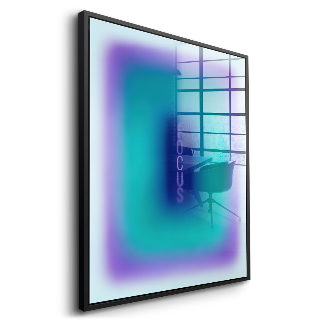 Seitenansicht des Acrylglasbilds Focus Aura im schwarzen Rahmen