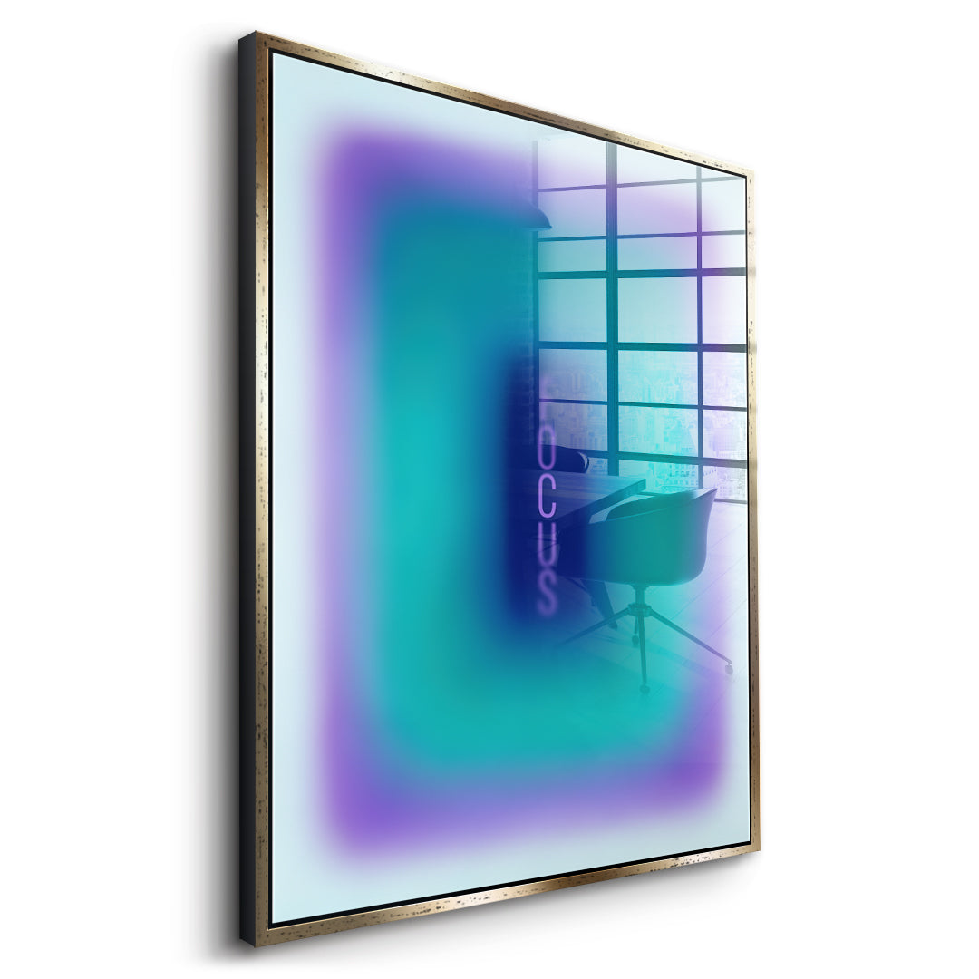 Seitenansicht des Acrylglasbilds Focus Aura im goldenen Rahmen