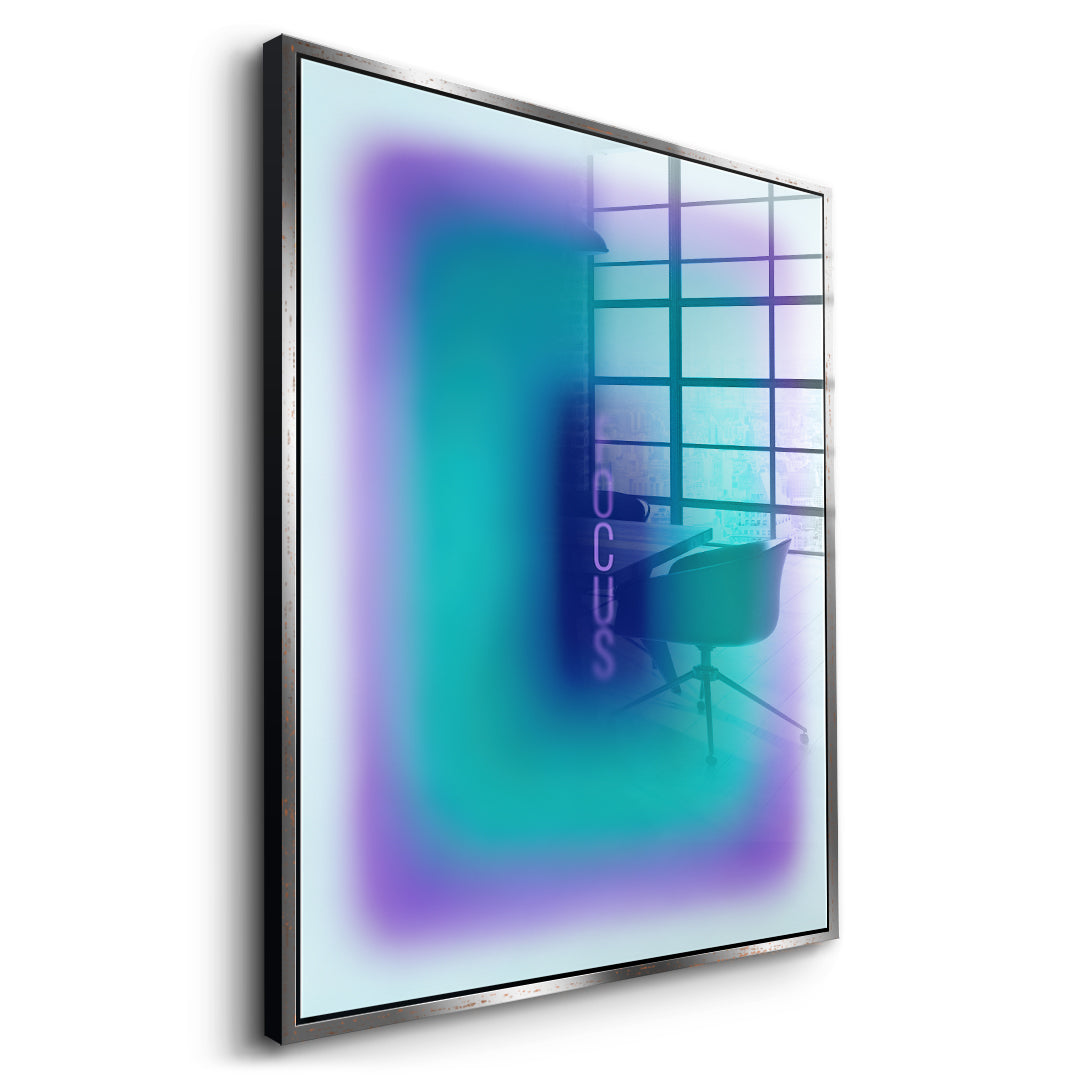 Seitenansicht des Acrylglasbilds Focus Aura im silbernen Rahmen