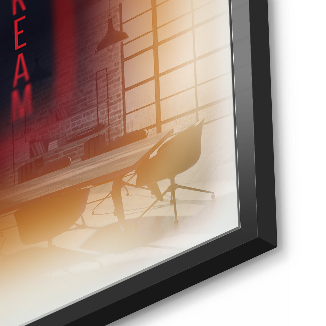 Detailaufnahme des 5mm Acrylglases, Dream Aura im schwarzen Rahmen
