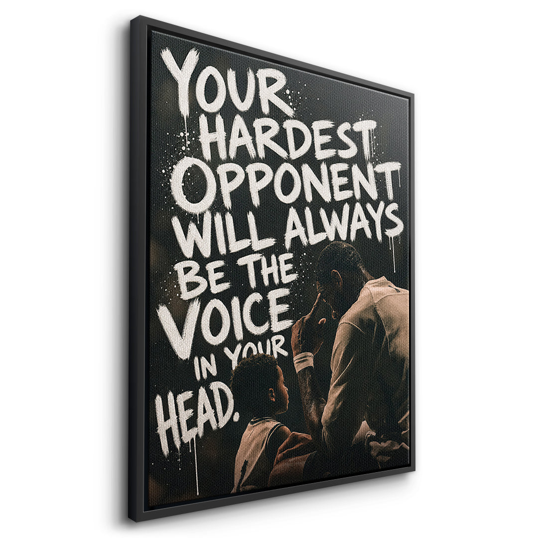 Seitenansicht des Leinwandbilds Your Hardest Opponent im schwarzen Rahmen