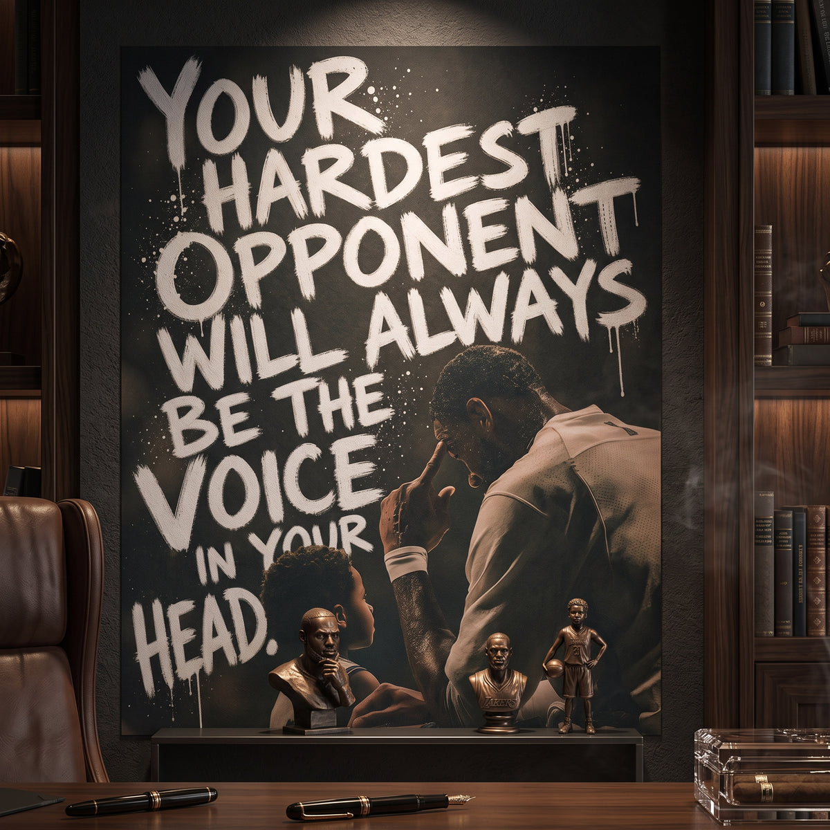 Poster Your Hardest Opponent an der Wand eines modernen Wohnraums