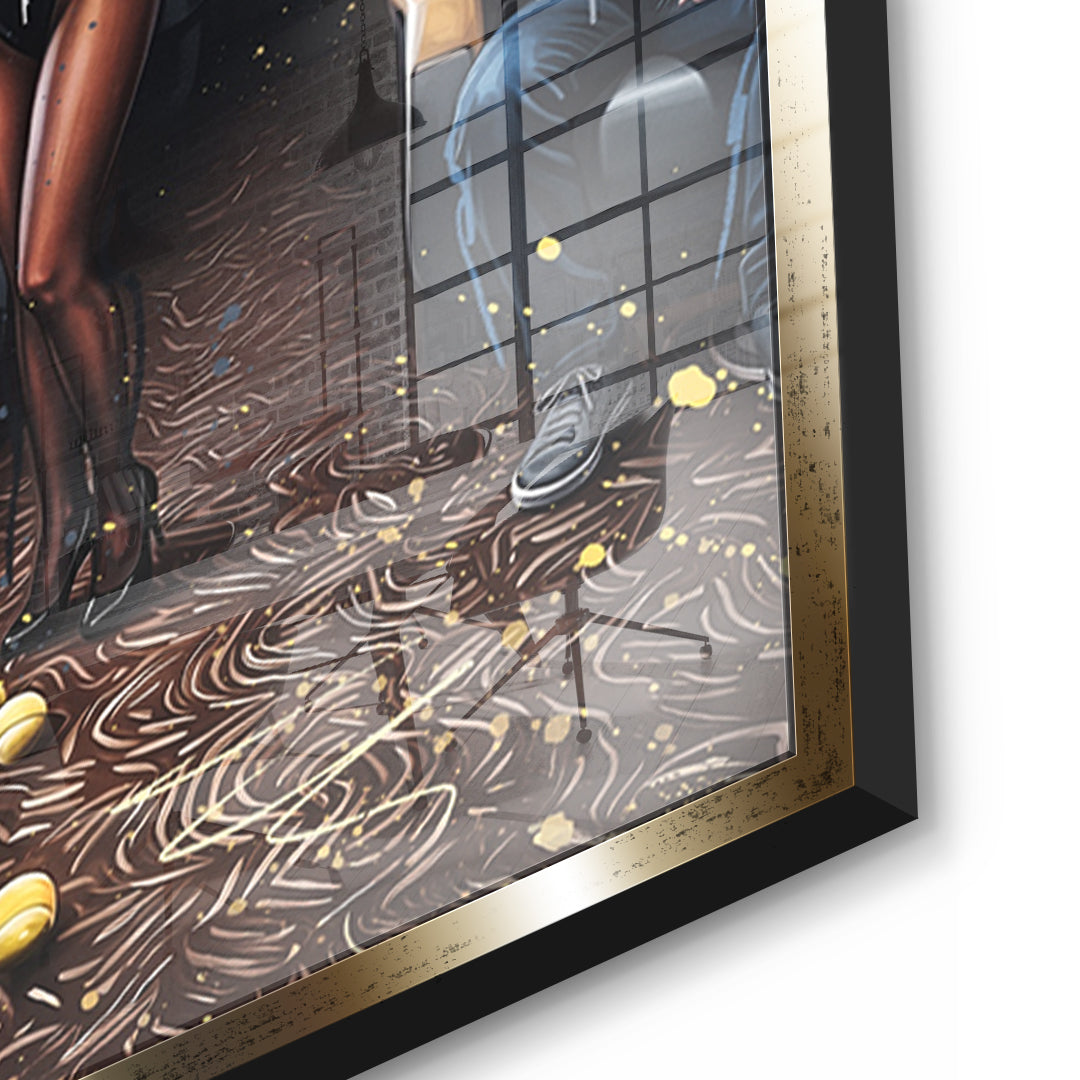 Detailaufnahme des 5mm Acrylglases, Jet Friends im goldenen Rahmen