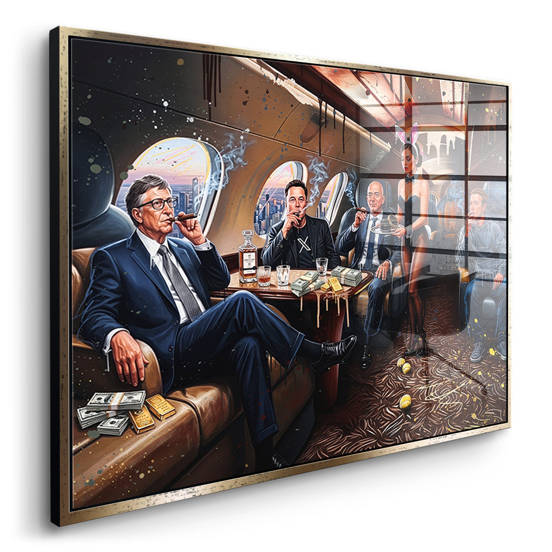 Seitenansicht des Acrylglasbilds Jet Friends im goldenen Rahmen