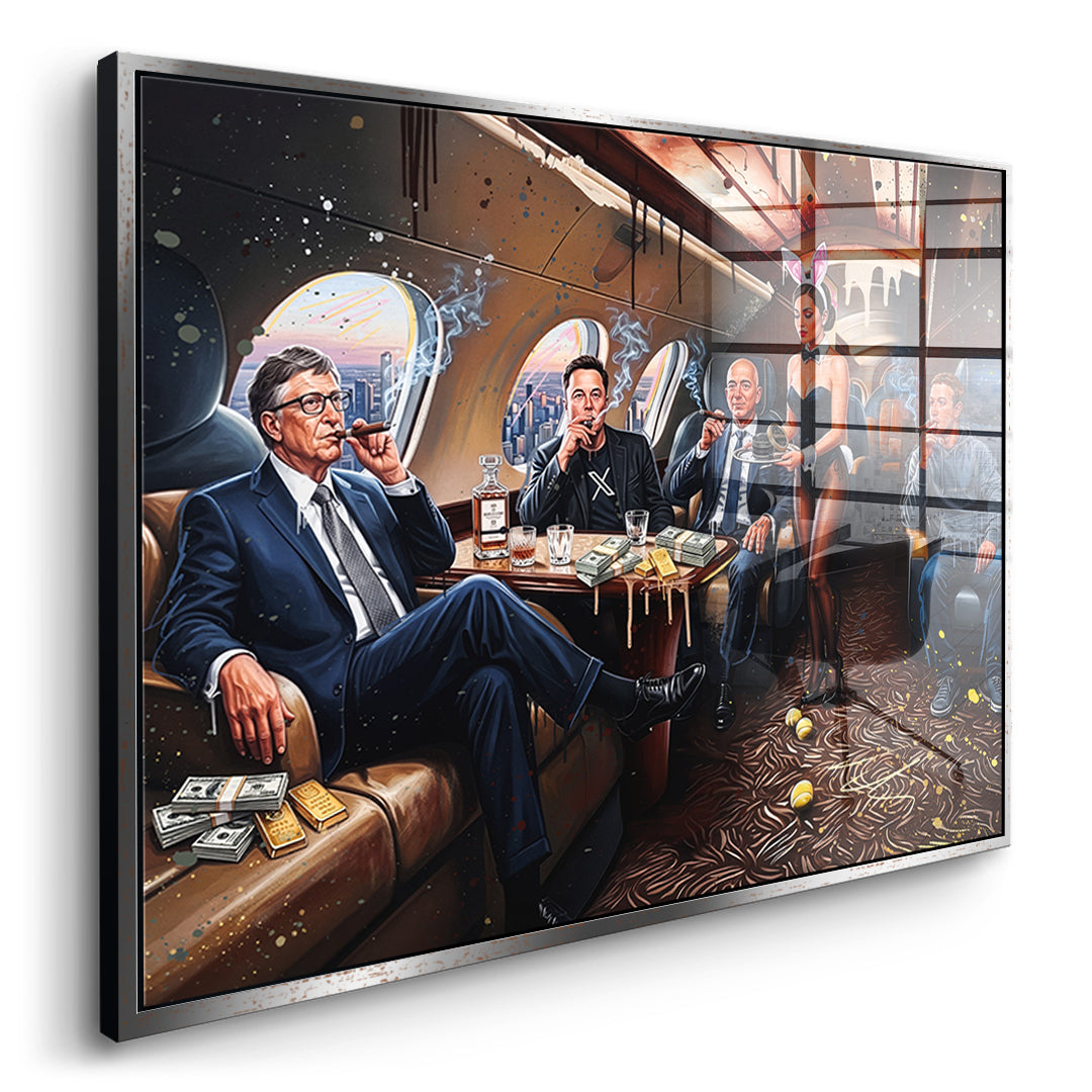 Seitenansicht des Acrylglasbilds Jet Friends im silbernen Rahmen