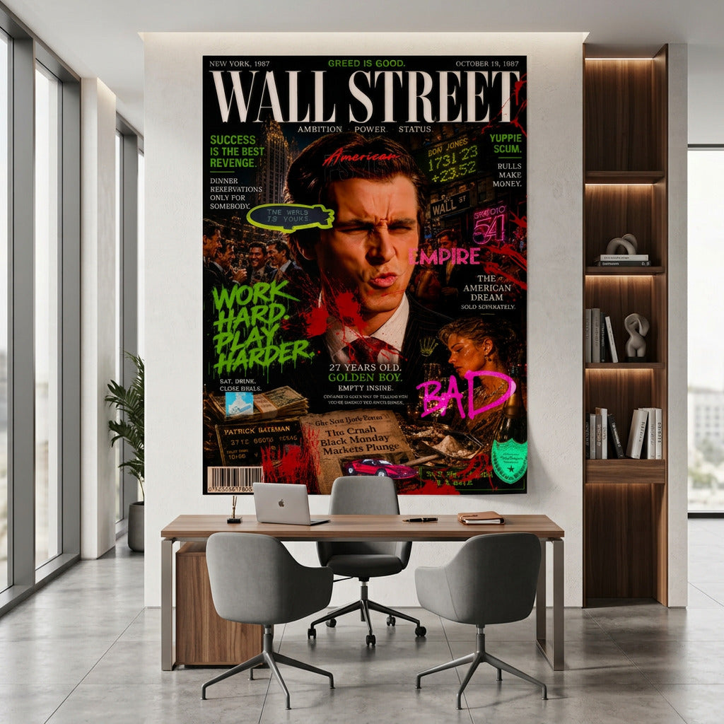 Poster Work Hard Play Harder an der Wand eines modernen Wohnraums