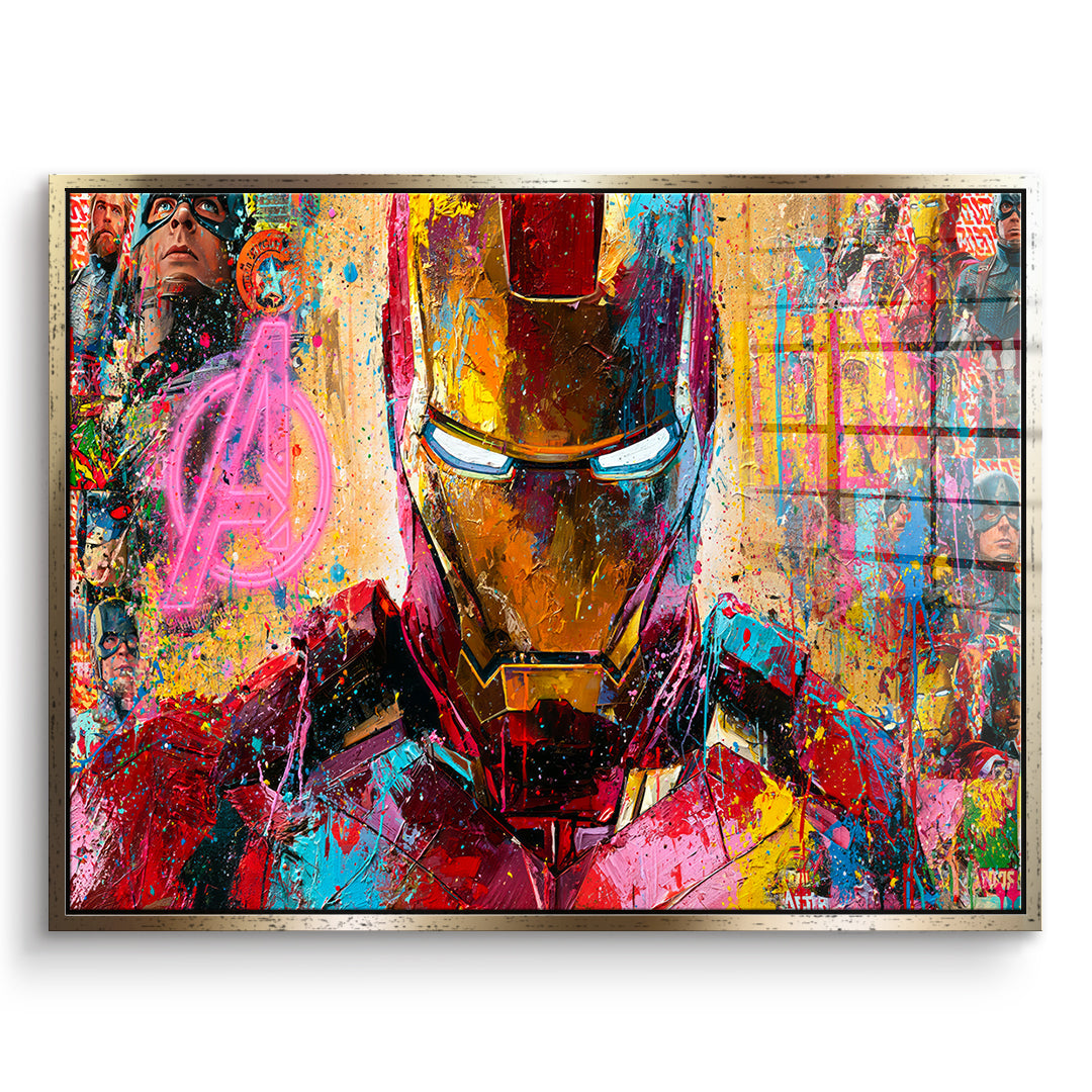 DOTCOMCANVAS Acrylglasbild Iron Legend im goldenen Premium-Rahmen