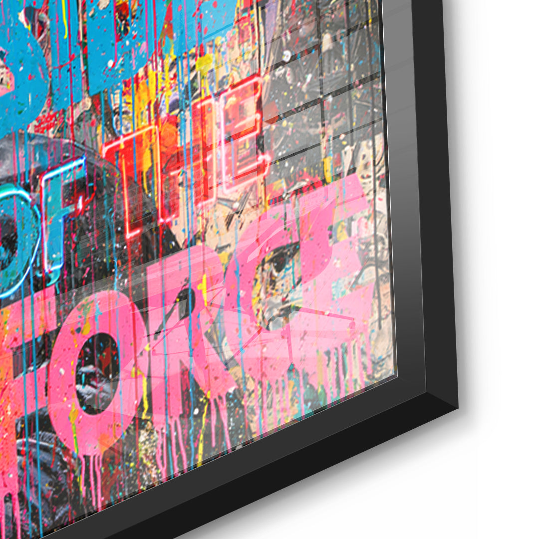 Detailaufnahme des 5mm Acrylglases, Dark Side Graffiti im schwarzen Rahmen