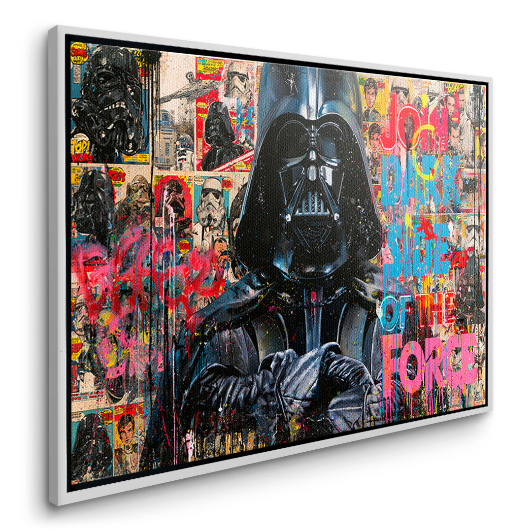 Seitenansicht des Leinwandbilds Dark Side Graffiti im weißen Rahmen