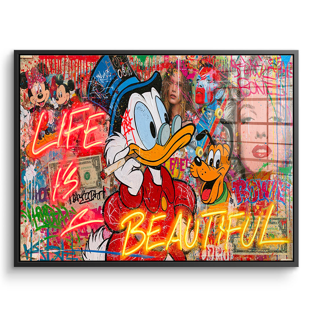 DOTCOMCANVAS Acrylglasbild Life Is Beautiful Graffiti im schwarzen Premium-Rahmen