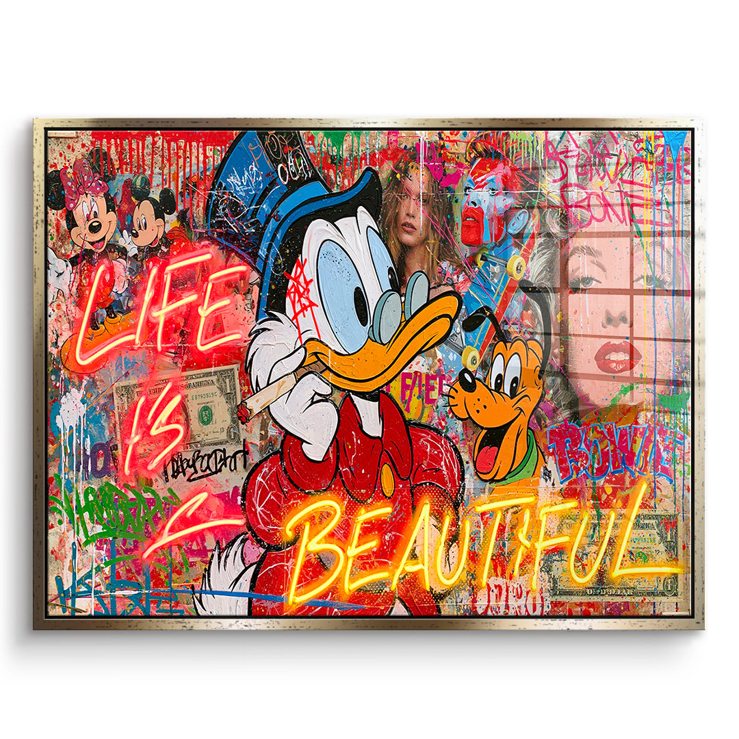 DOTCOMCANVAS Acrylglasbild Life Is Beautiful Graffiti im goldenen Premium-Rahmen