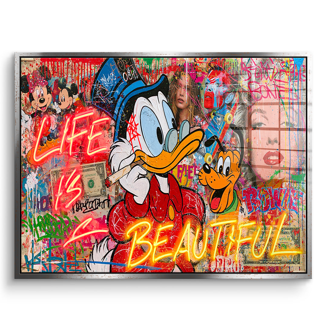 DOTCOMCANVAS Acrylglasbild Life Is Beautiful Graffiti im silbernen Premium-Rahmen