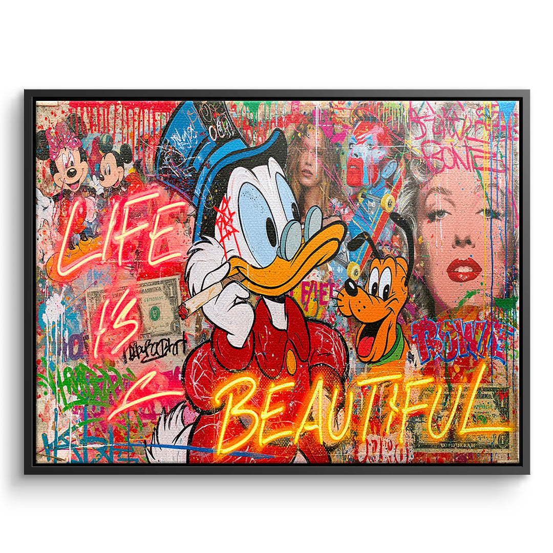 DOTCOMCANVAS Leinwandbild Life Is Beautiful Graffiti im schwarzen Premium-Rahmen