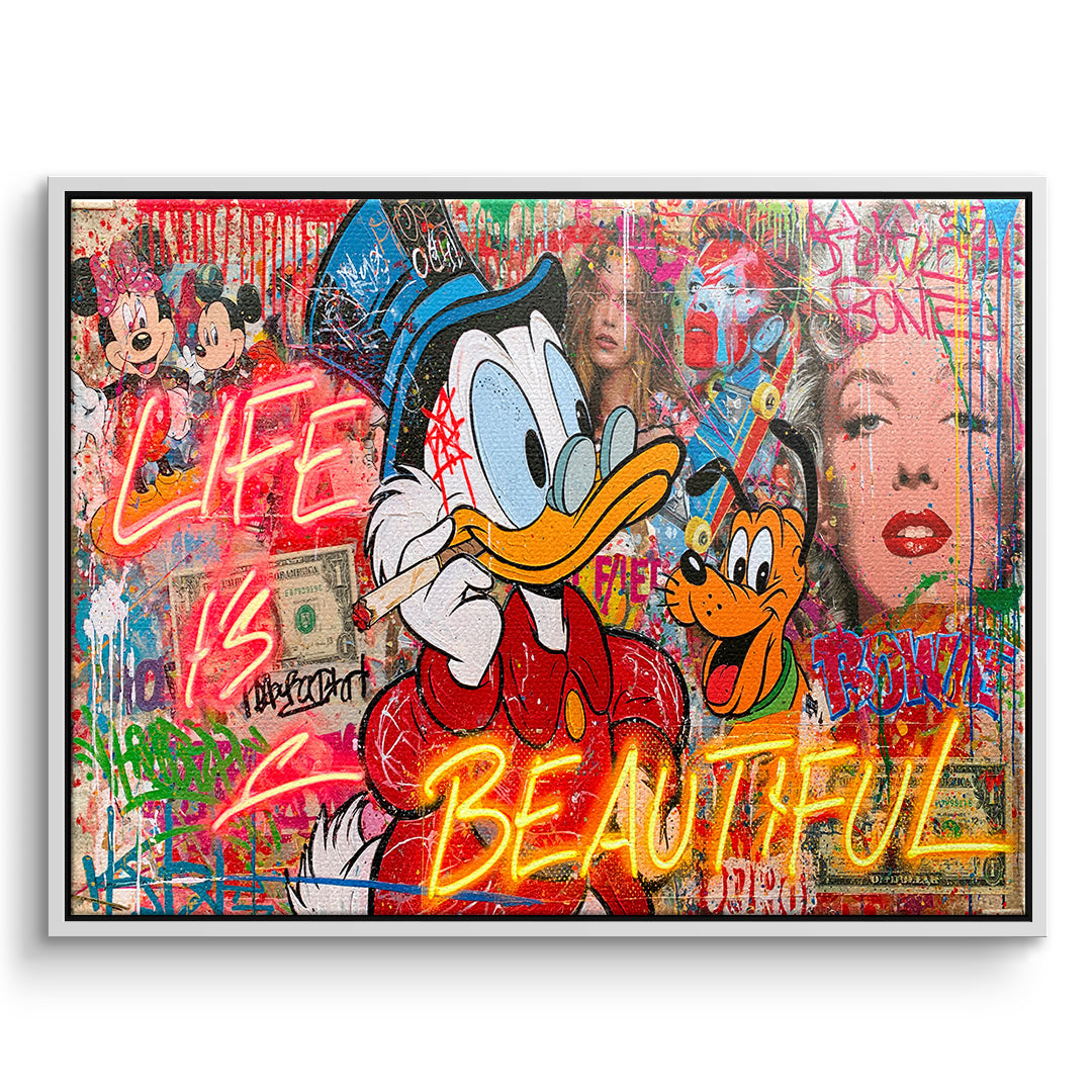 DOTCOMCANVAS Leinwandbild Life Is Beautiful Graffiti im weißen Premium-Rahmen