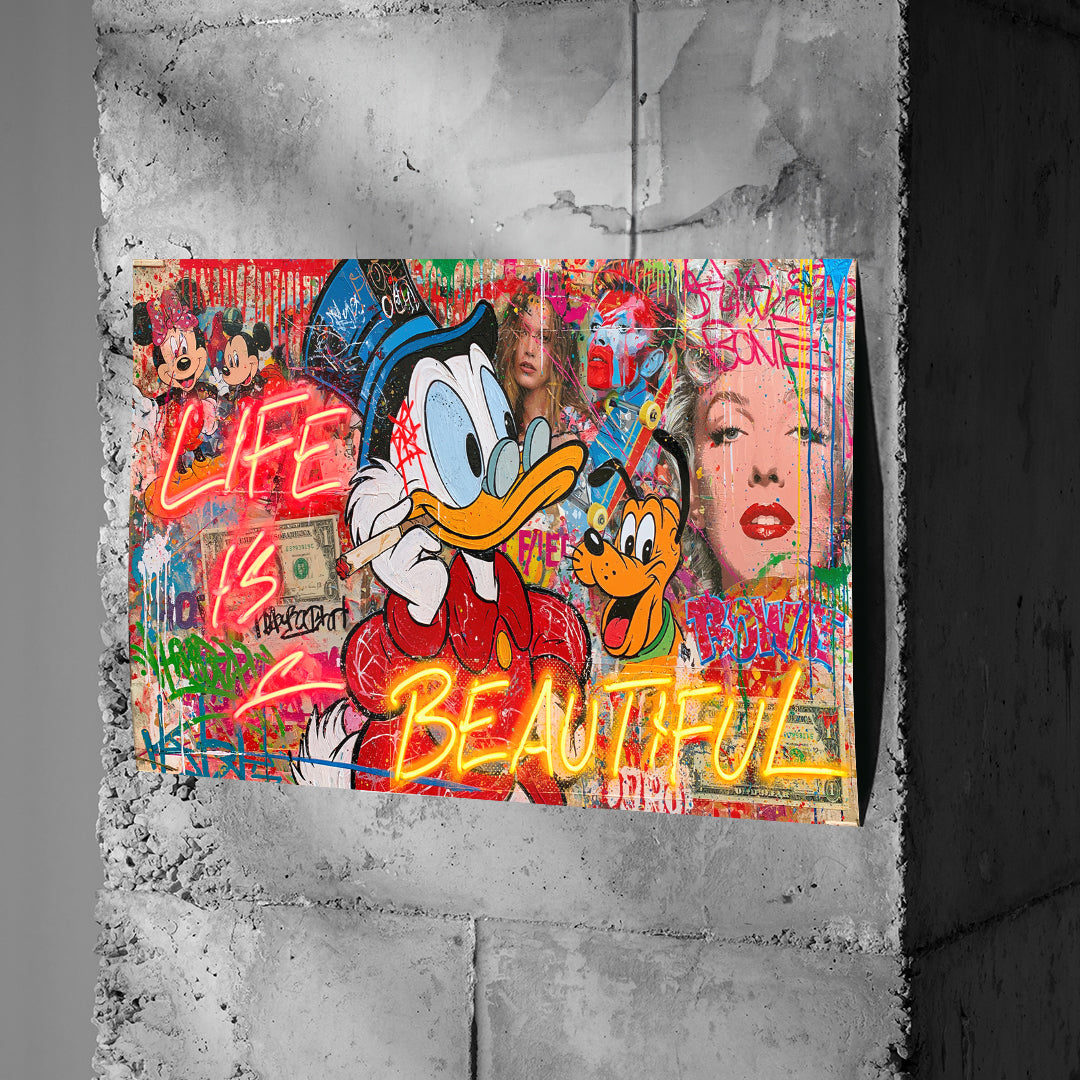 Poster Life Is Beautiful Graffiti an einer Betonwand