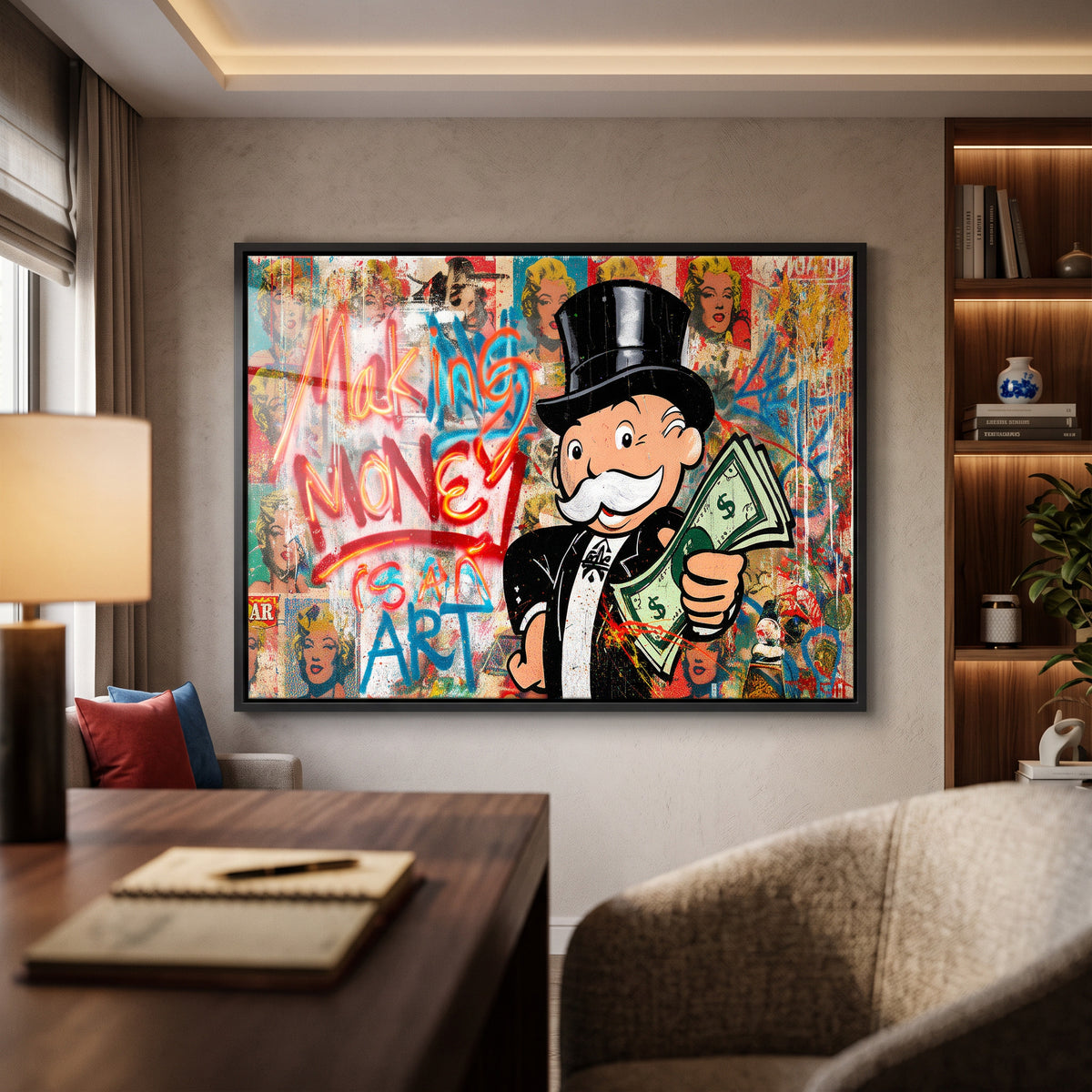 Acrylglasbild Making Money Is An Art Graffiti an der Wand eines modernen Wohnraums