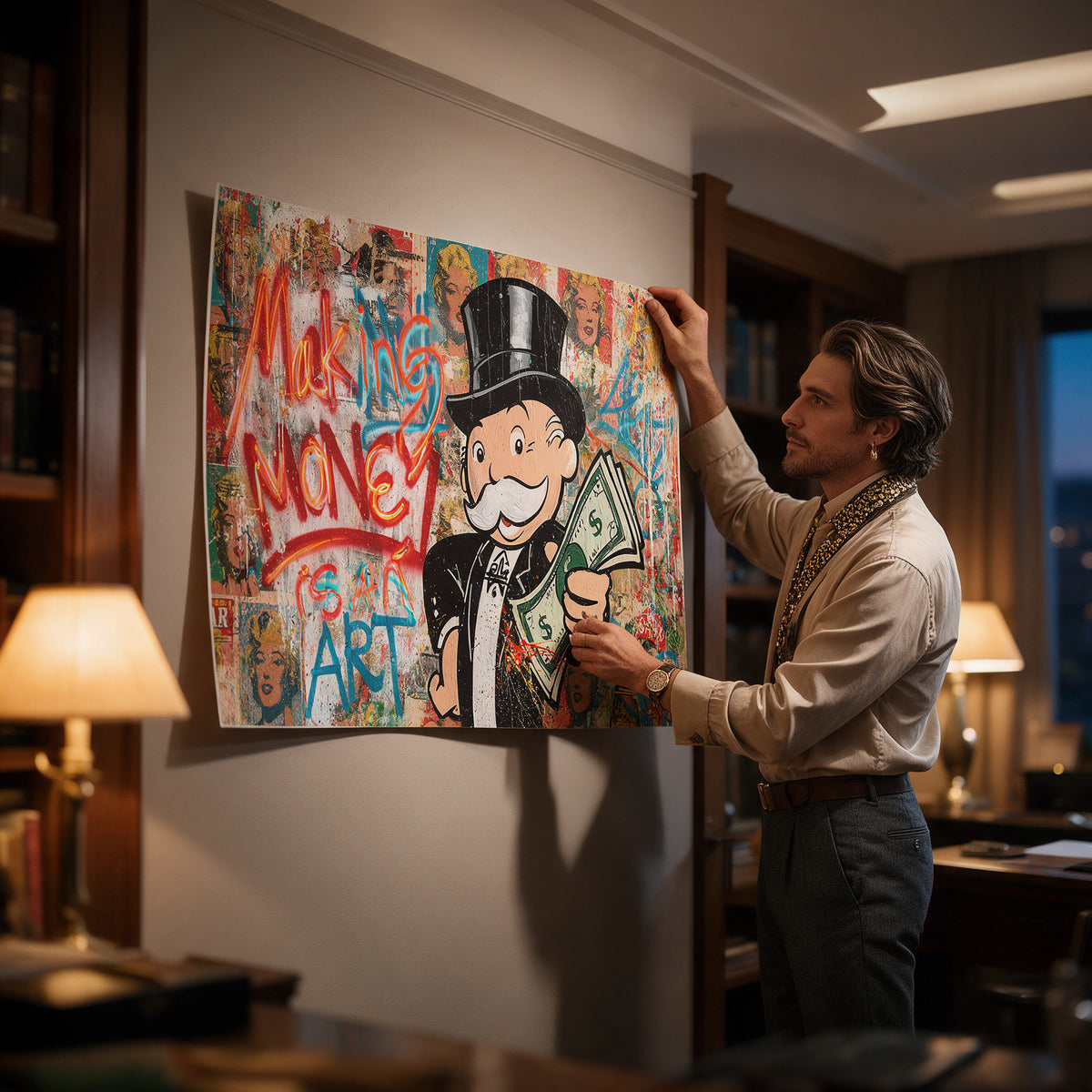 Poster Making Money Is An Art Graffiti an der Wand eines modernen Wohnraums