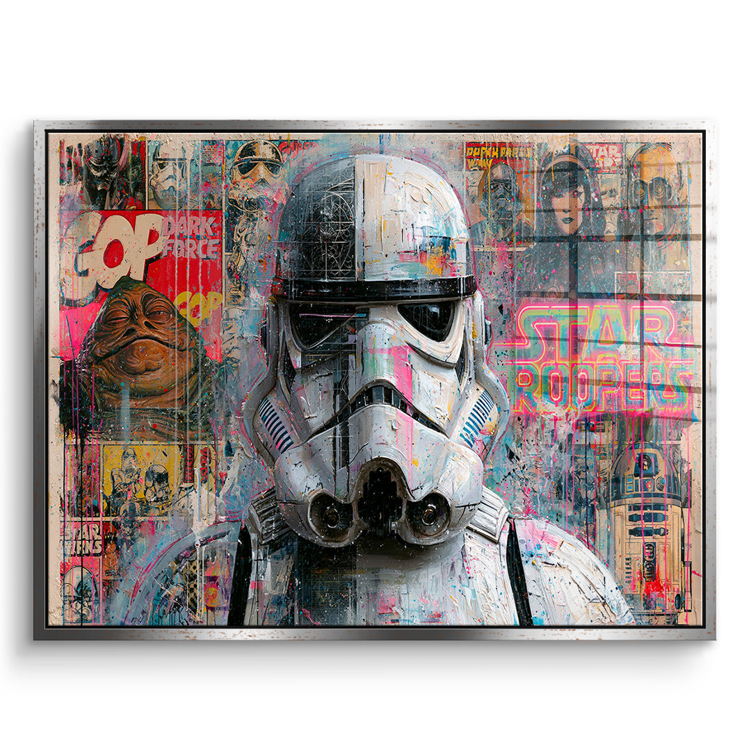 DOTCOMCANVAS Acrylglasbild Neon Trooper im silbernen Premium-Rahmen