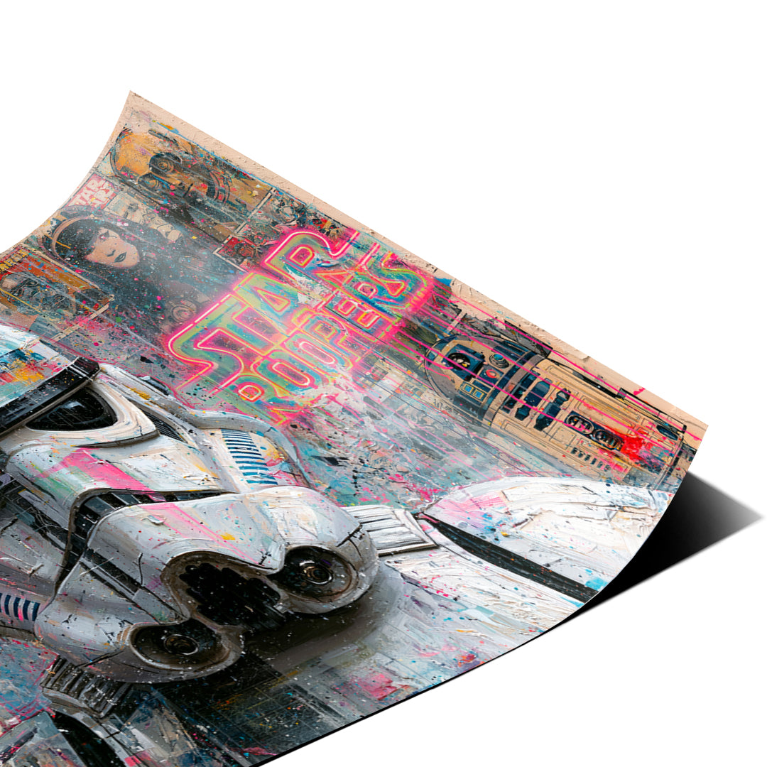 Eckdetail des Posters Neon Trooper, Nahaufnahme