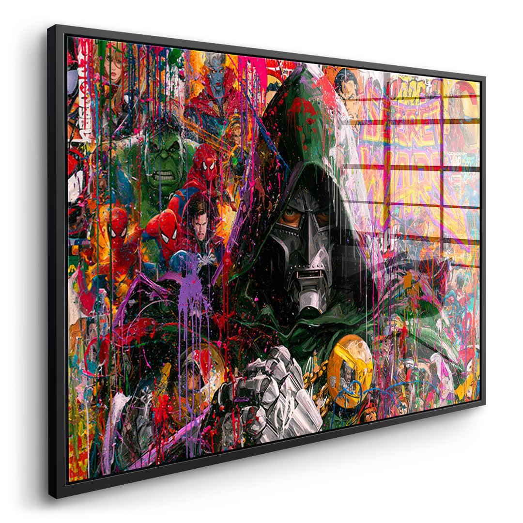 Seitenansicht des Acrylglasbilds Iron Mask im schwarzen Rahmen
