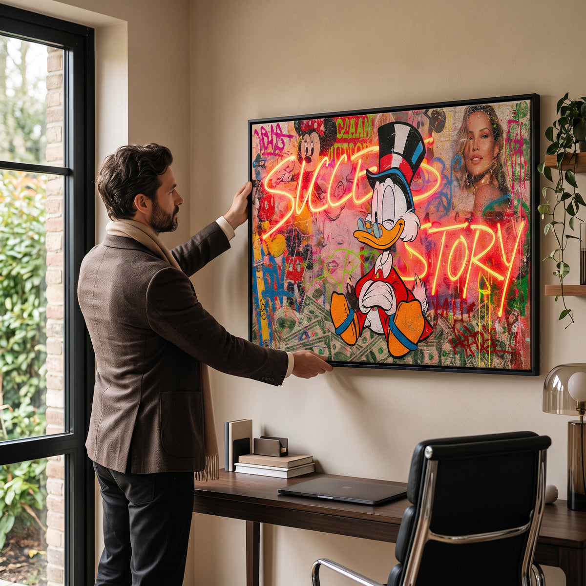 Leinwandbild Success Story an der Wand eines modernen Wohnraums, zweite Ansicht
