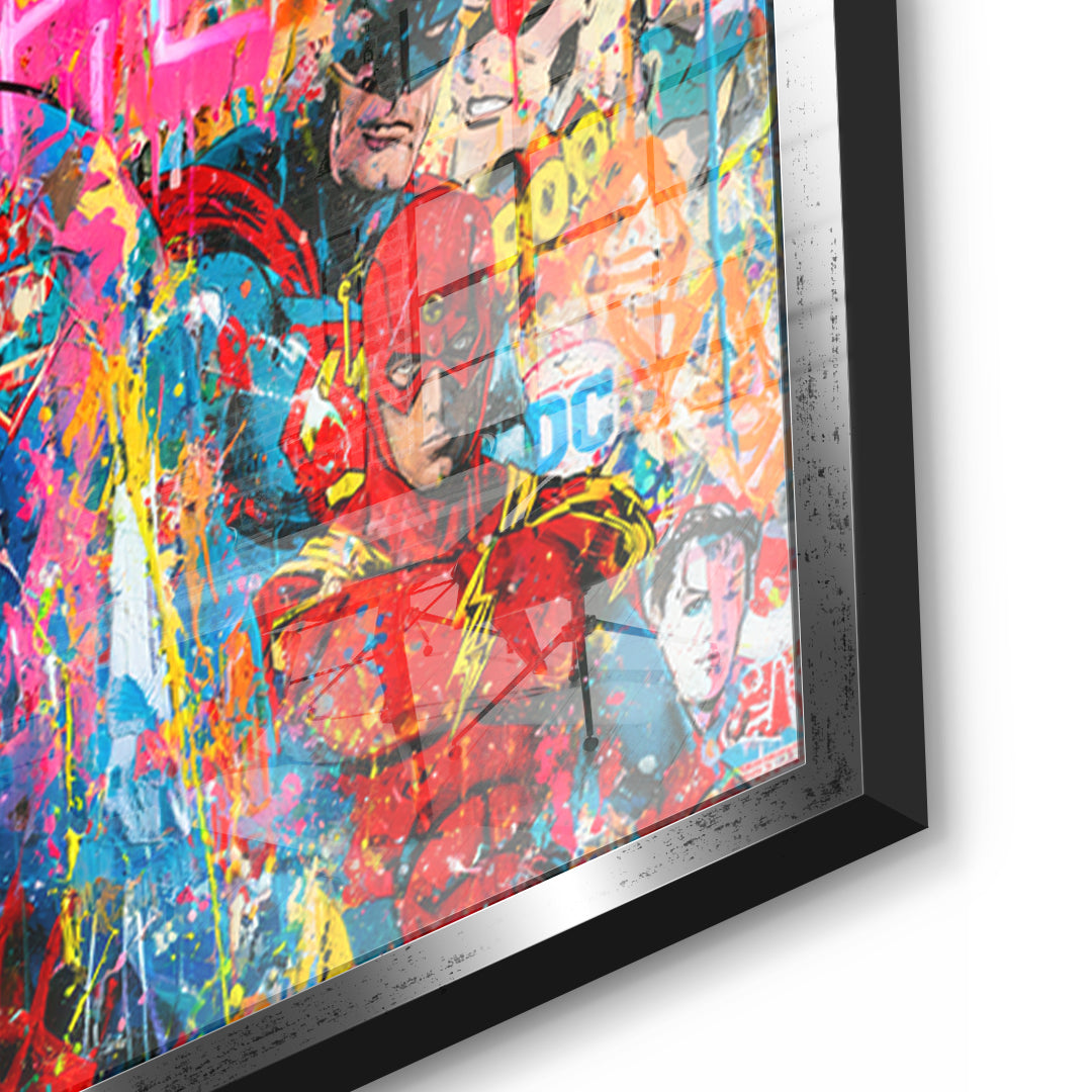 Detailaufnahme des 5mm Acrylglases, We Are All Heroes im silbernen Rahmen